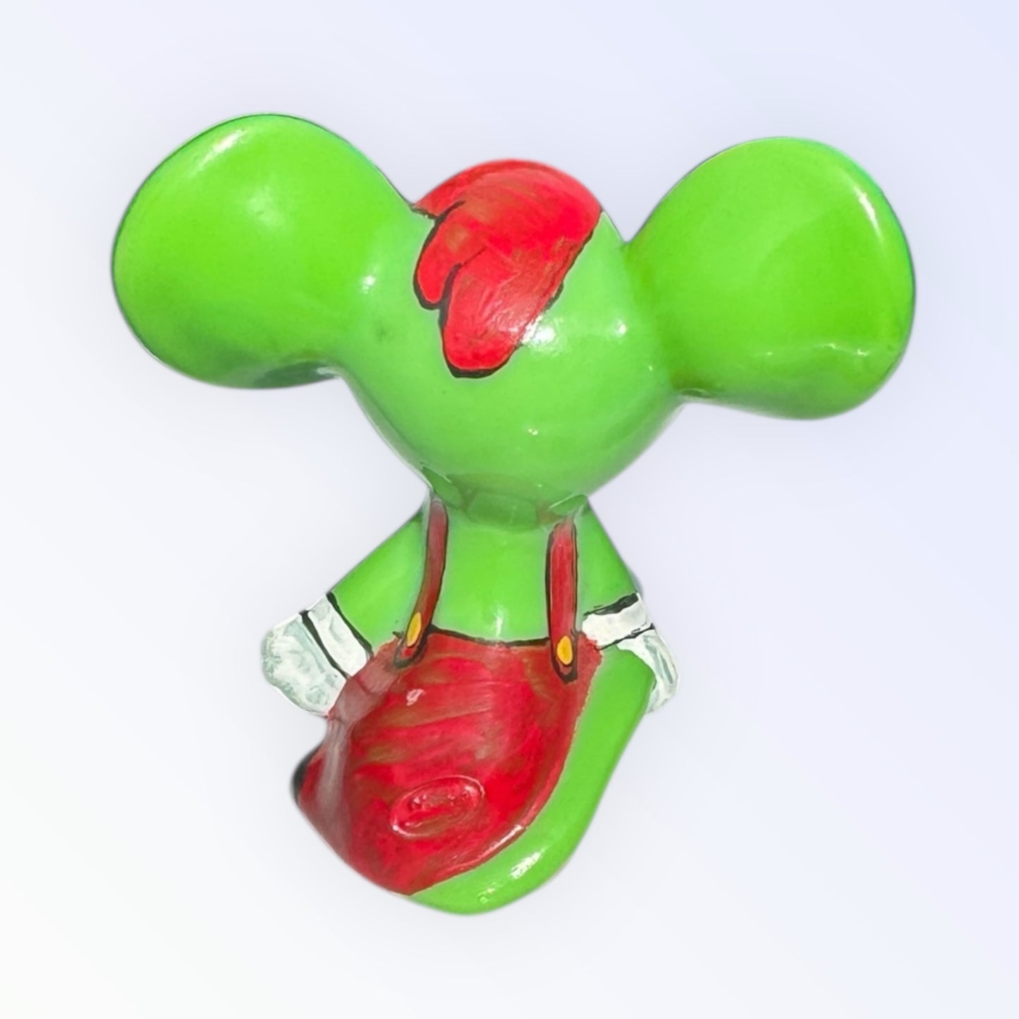 RARE Fenton green glass mouse,hand painted,signed