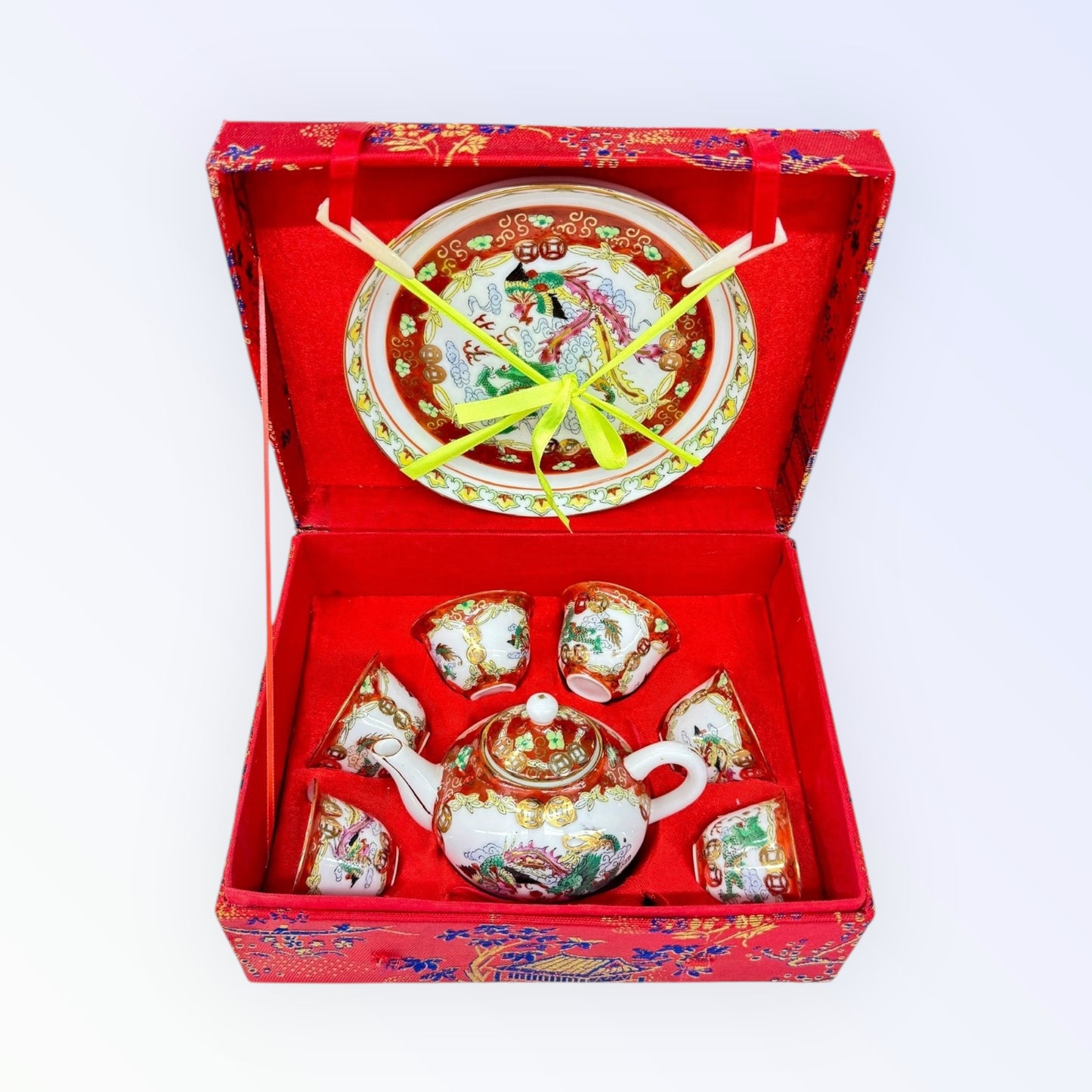 Vintage Chinese small tea set of five,hand painted with original box