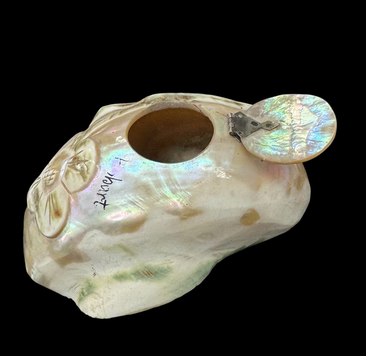 Antique hand carved mother of pearl shell SOUVENIR inkwell