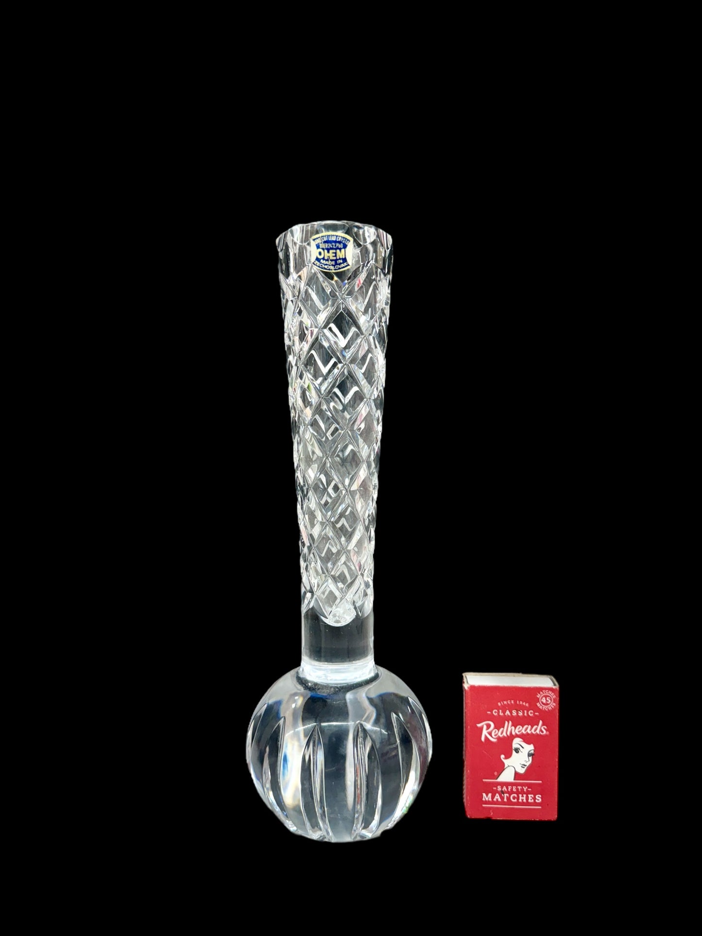 vtg tall crystal bud vase,Bohemian crystal vase
