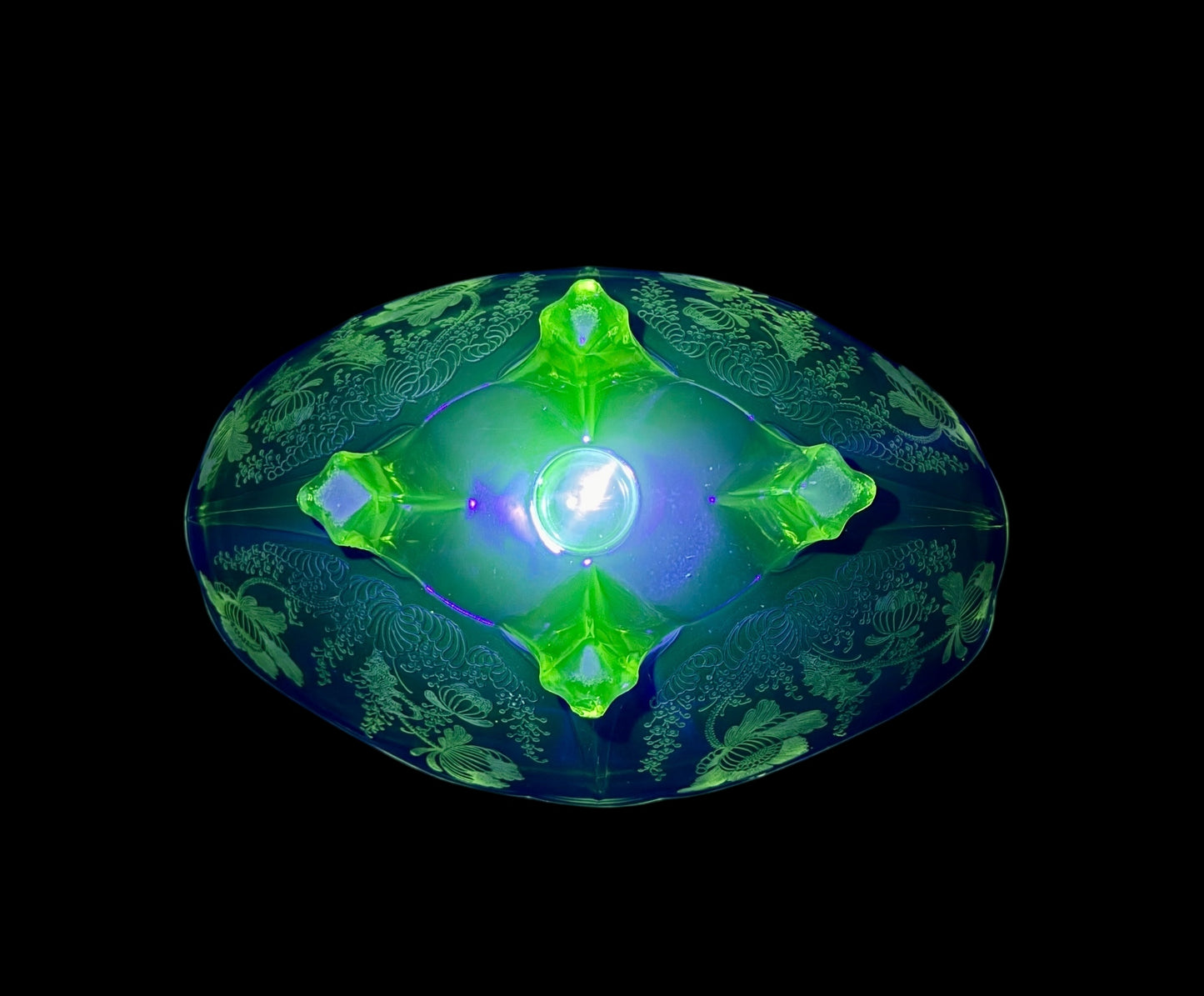 Early 20th Cambridge yellow Glass Gloria Gold Krystol Console Serving Bowl UV Glass,uranium