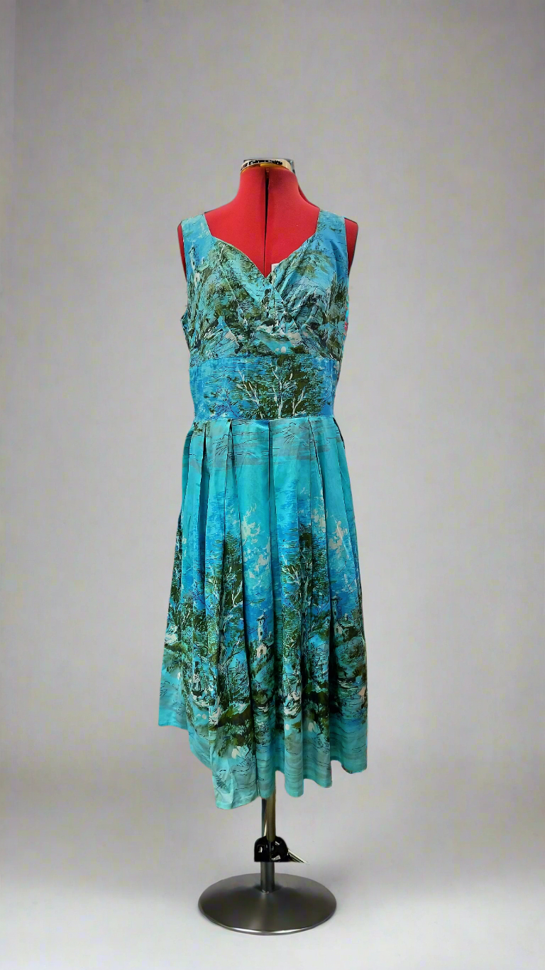 Lazy Bones soft blue printed day dress. Size-L.