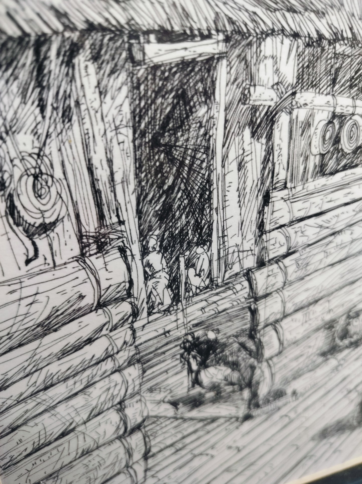 Meges Pen & Ink "Bidayuh Longhouse", 56cm x 45cm