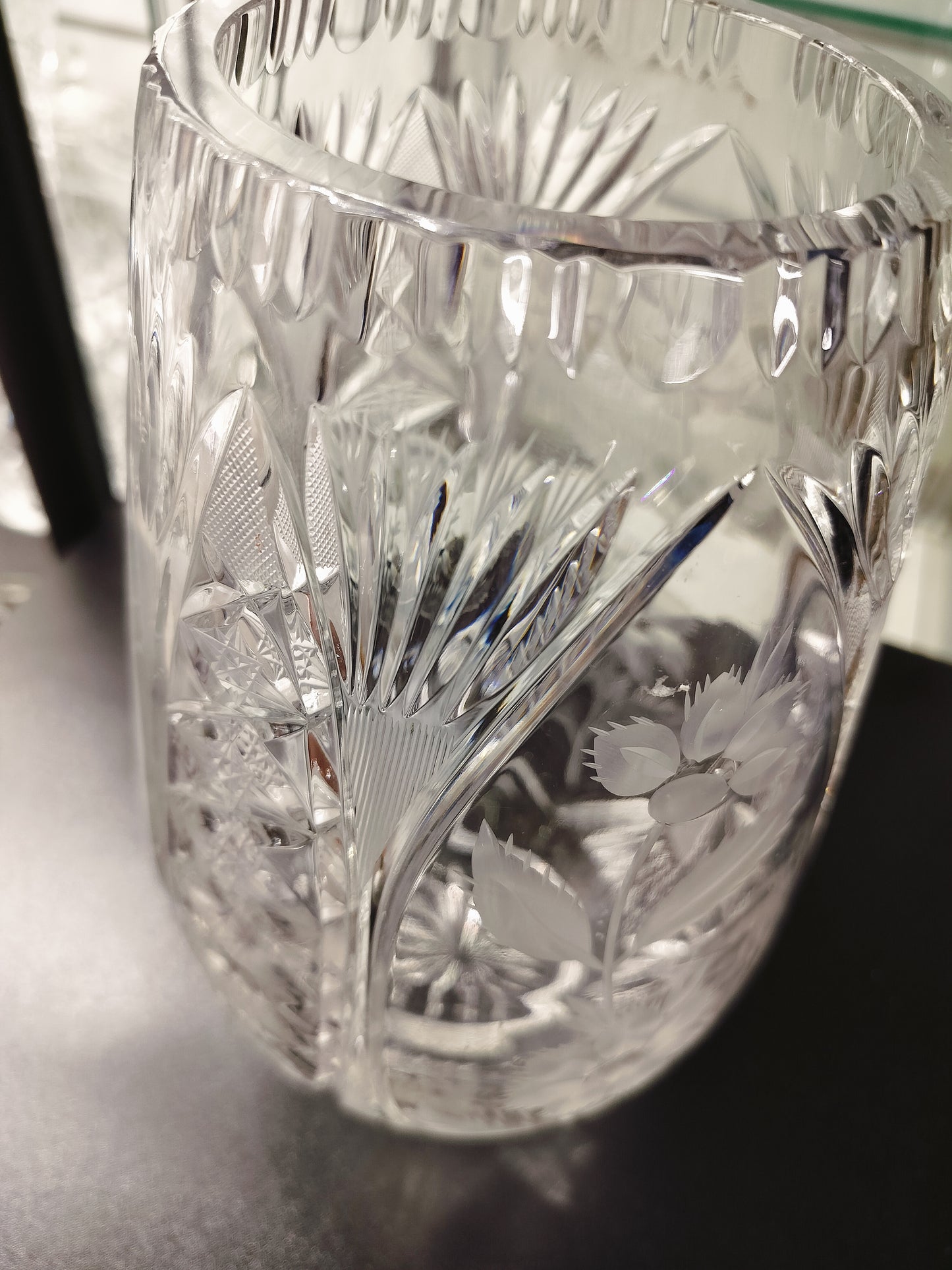 Etched Crystal Vase.