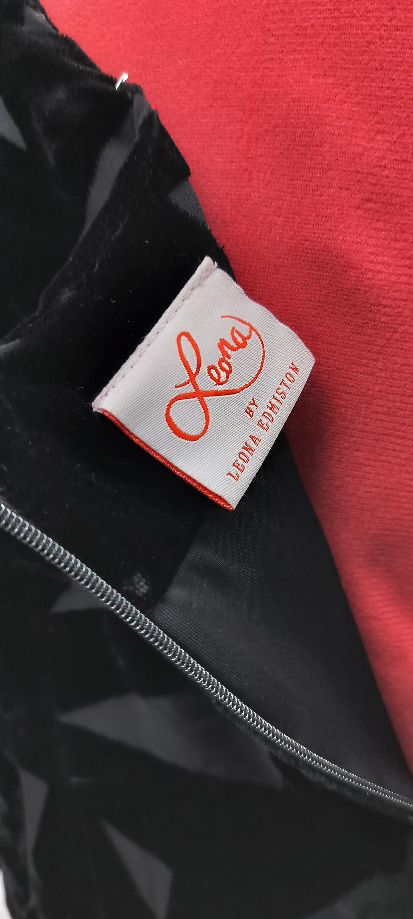 Leona label, black velvet dress. Size-16.