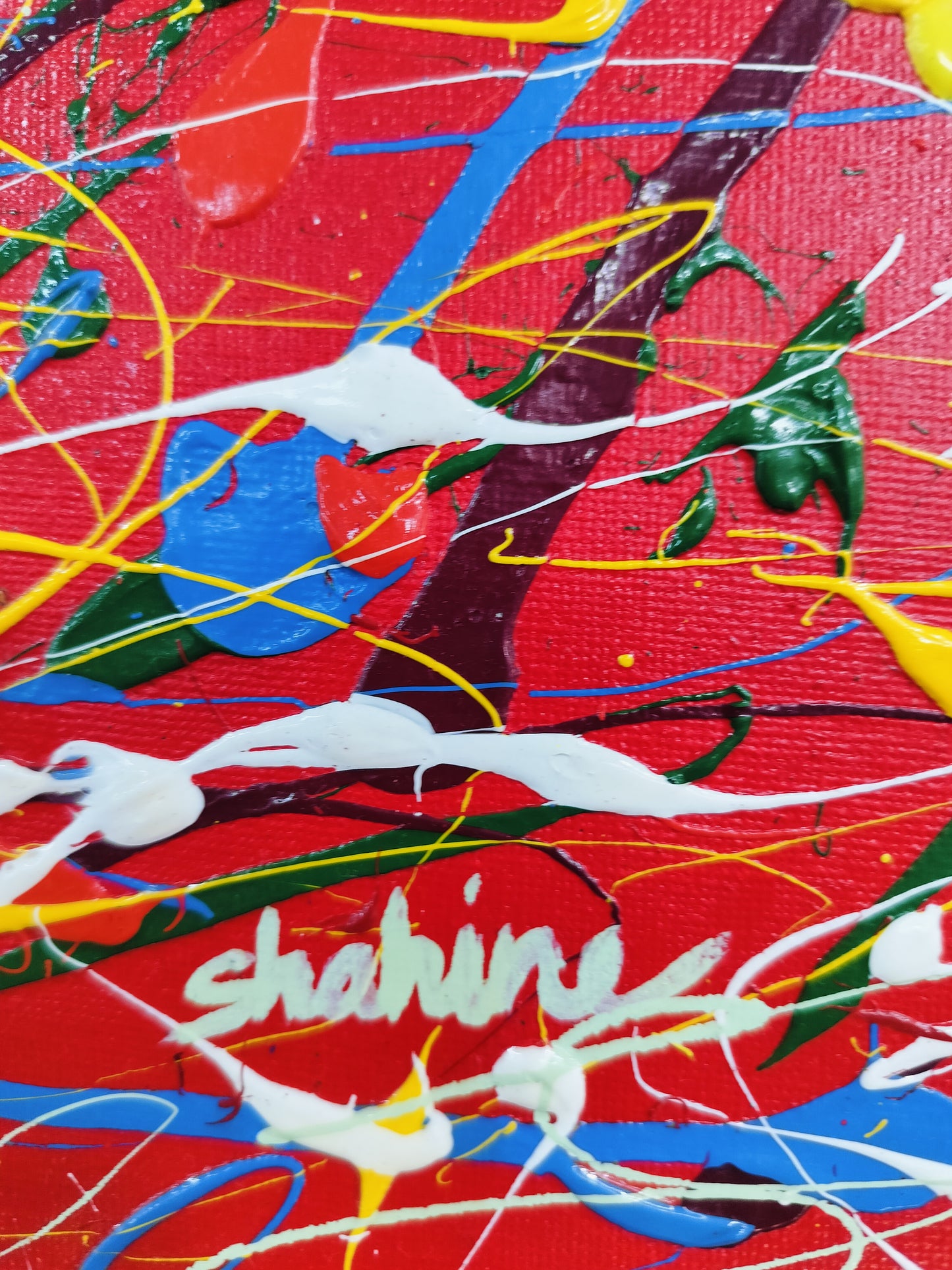 Signed Abstric Painting Red