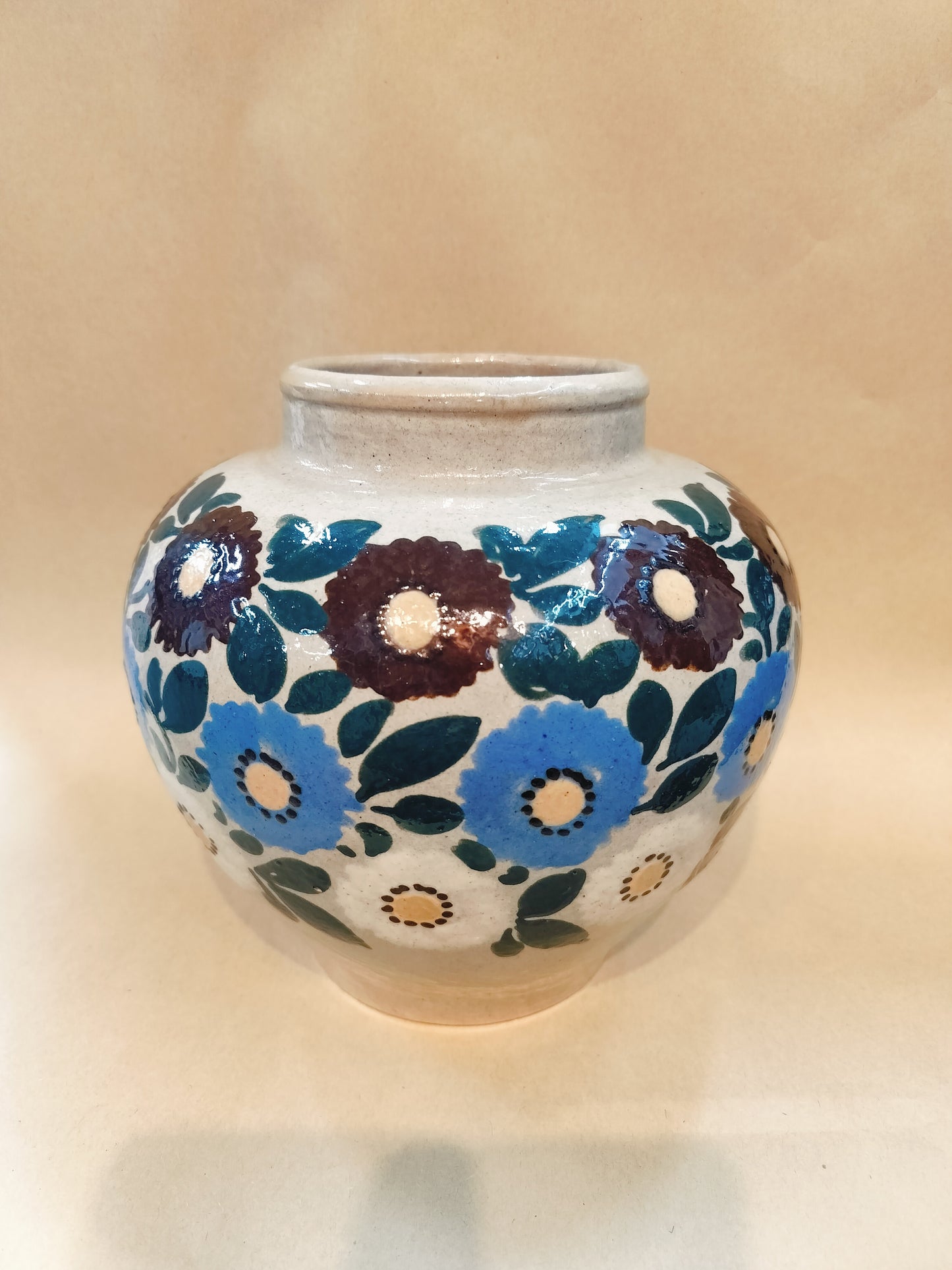 Elchinger et cie French pottery floral vase. Size- 7.5" x 8.5", diameter 25.2".