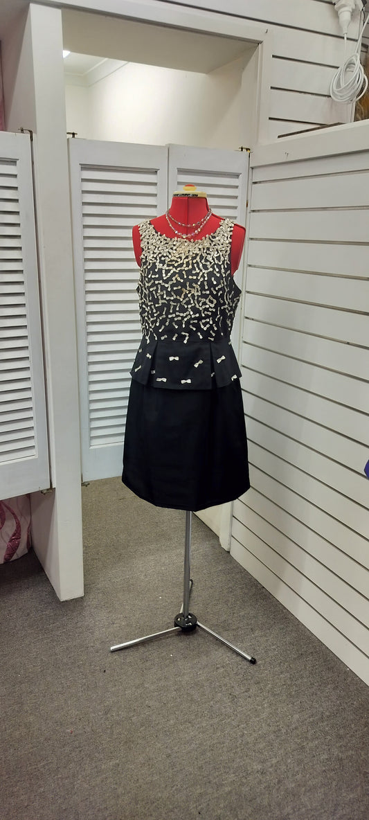 Alannah Hill, white bows on black dress. Size- 12.