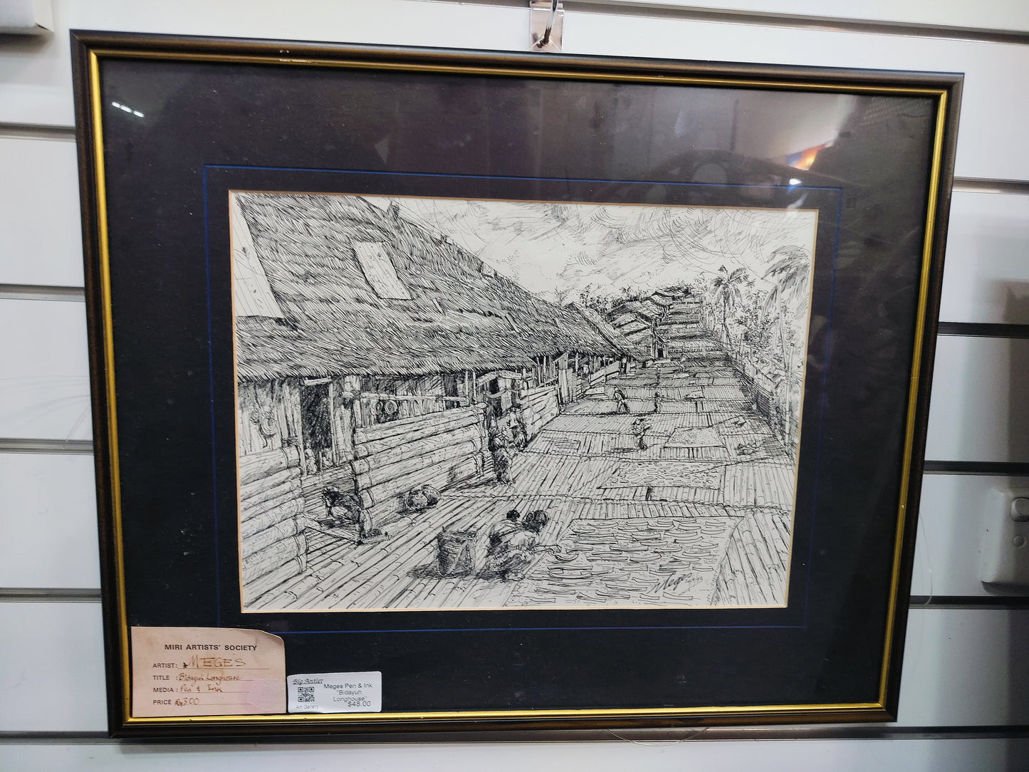 Meges Pen & Ink "Bidayuh Longhouse", 56cm x 45cm