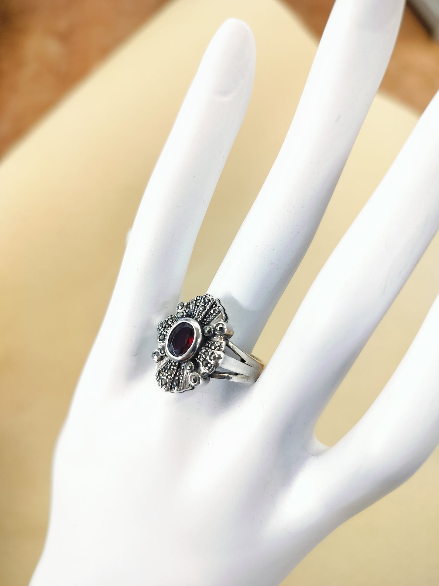 925 sterling silver garnet. Size- 19.