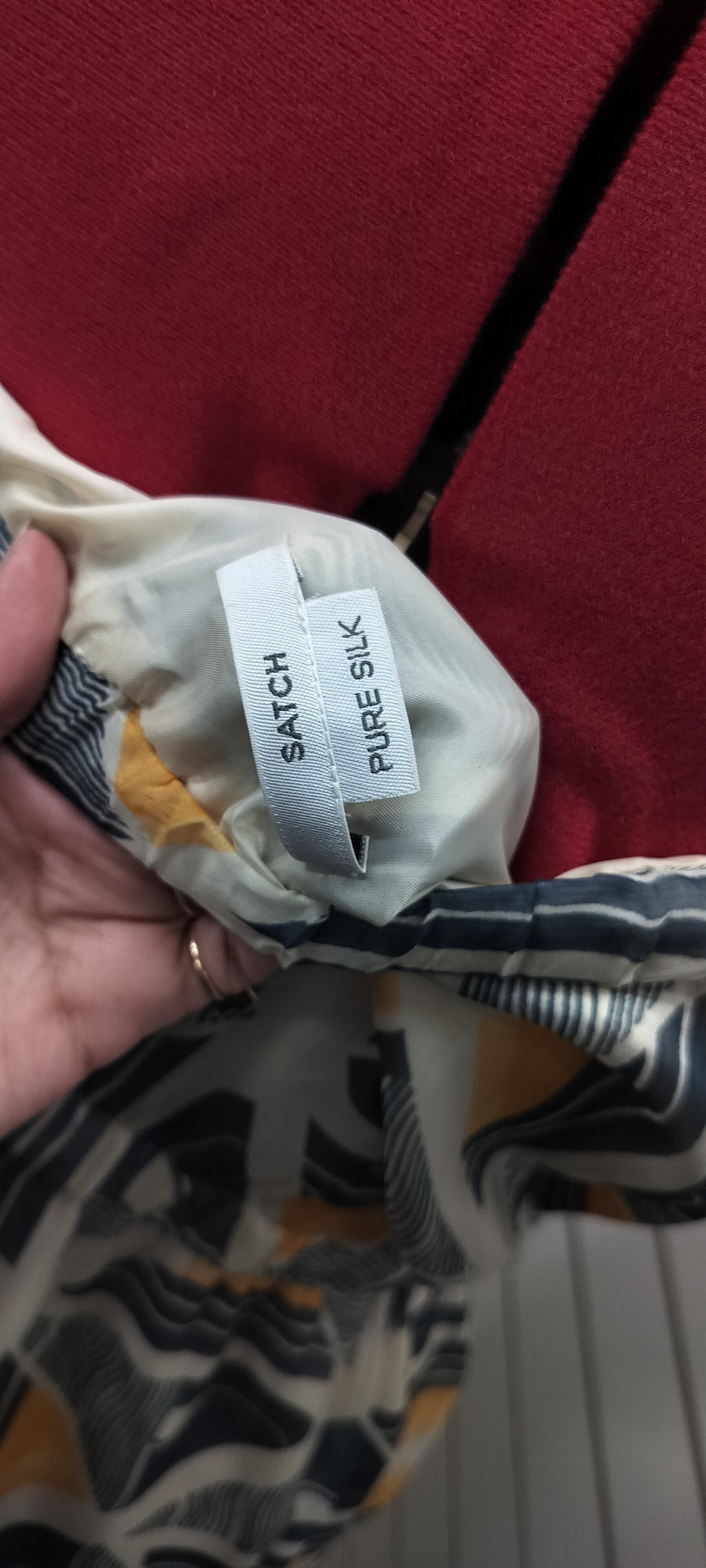 Grey white print,white satch silk maxi dress. Size-12.