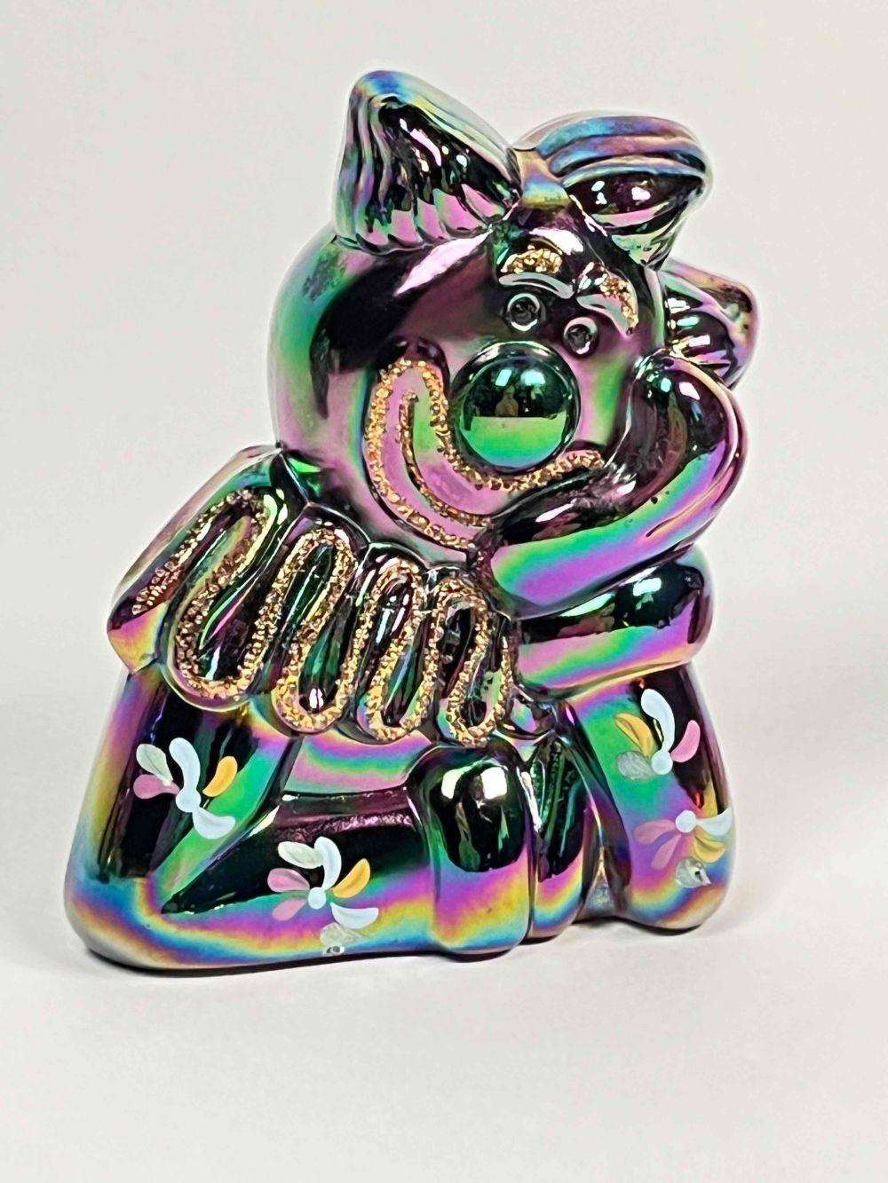 Fenton Plum Carnival Glass Clown, Signed T Kelley Clown