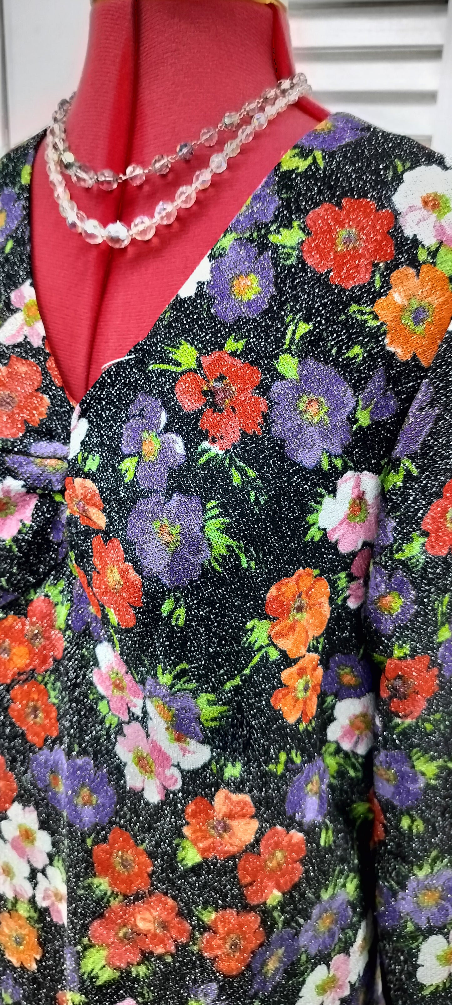 Lurex Floral 1970's Hostress dress, maxi length. Size- M-L.