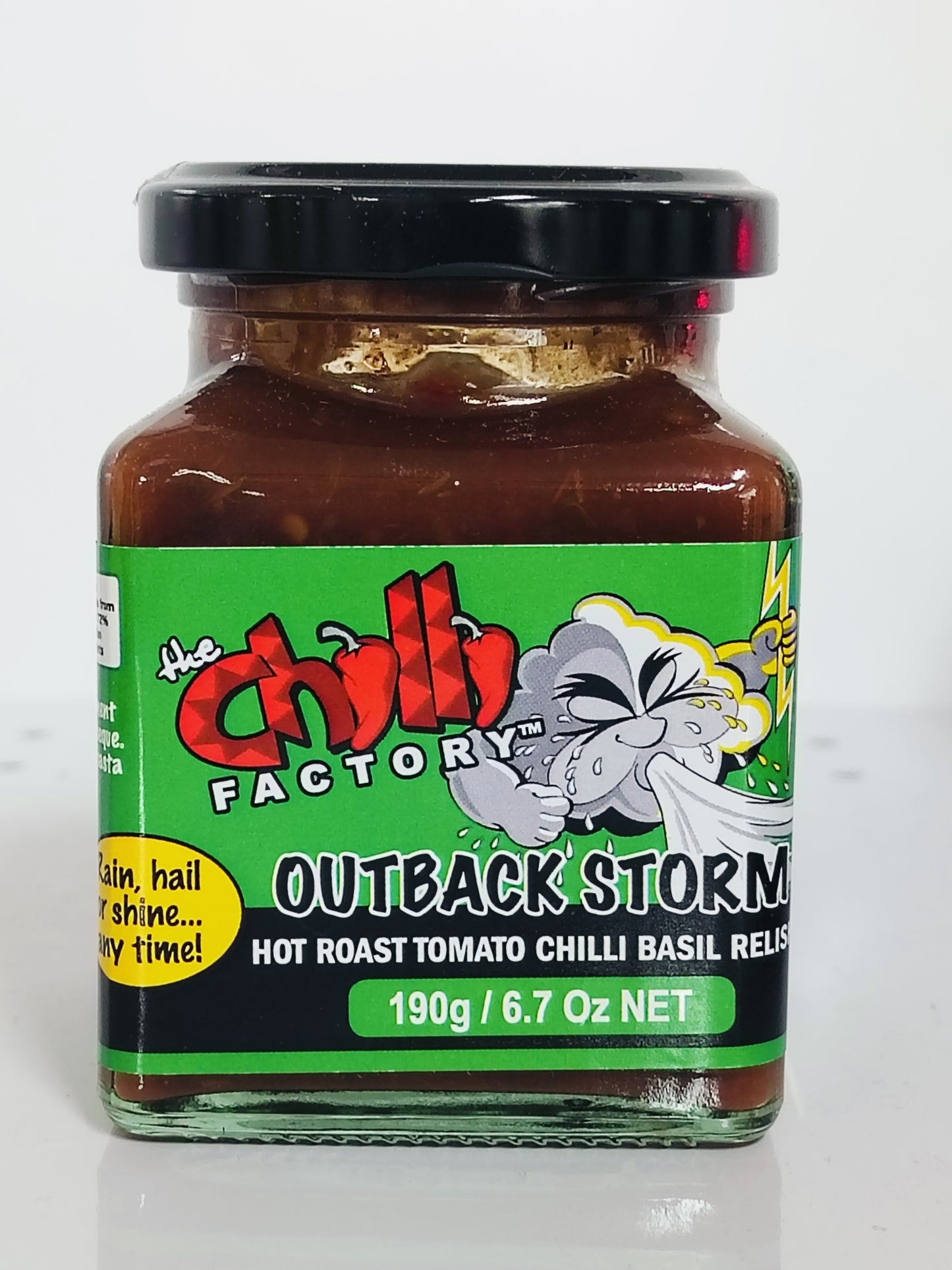 The Chilli Factory, OUTBACK STORM, hot roast tomato chilli basil relish, 190g