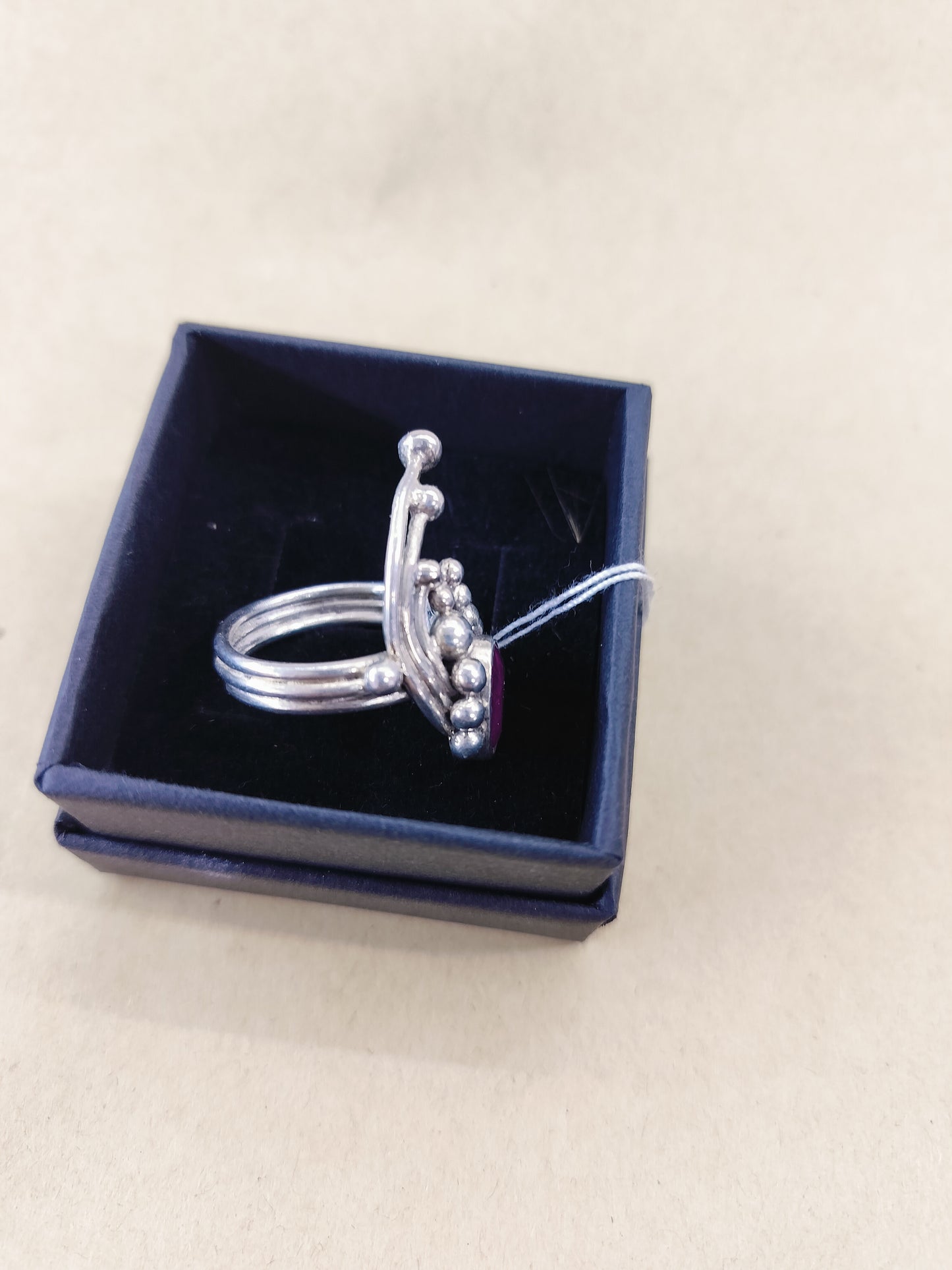 925 Silver + Indian Ruby. Size- 14