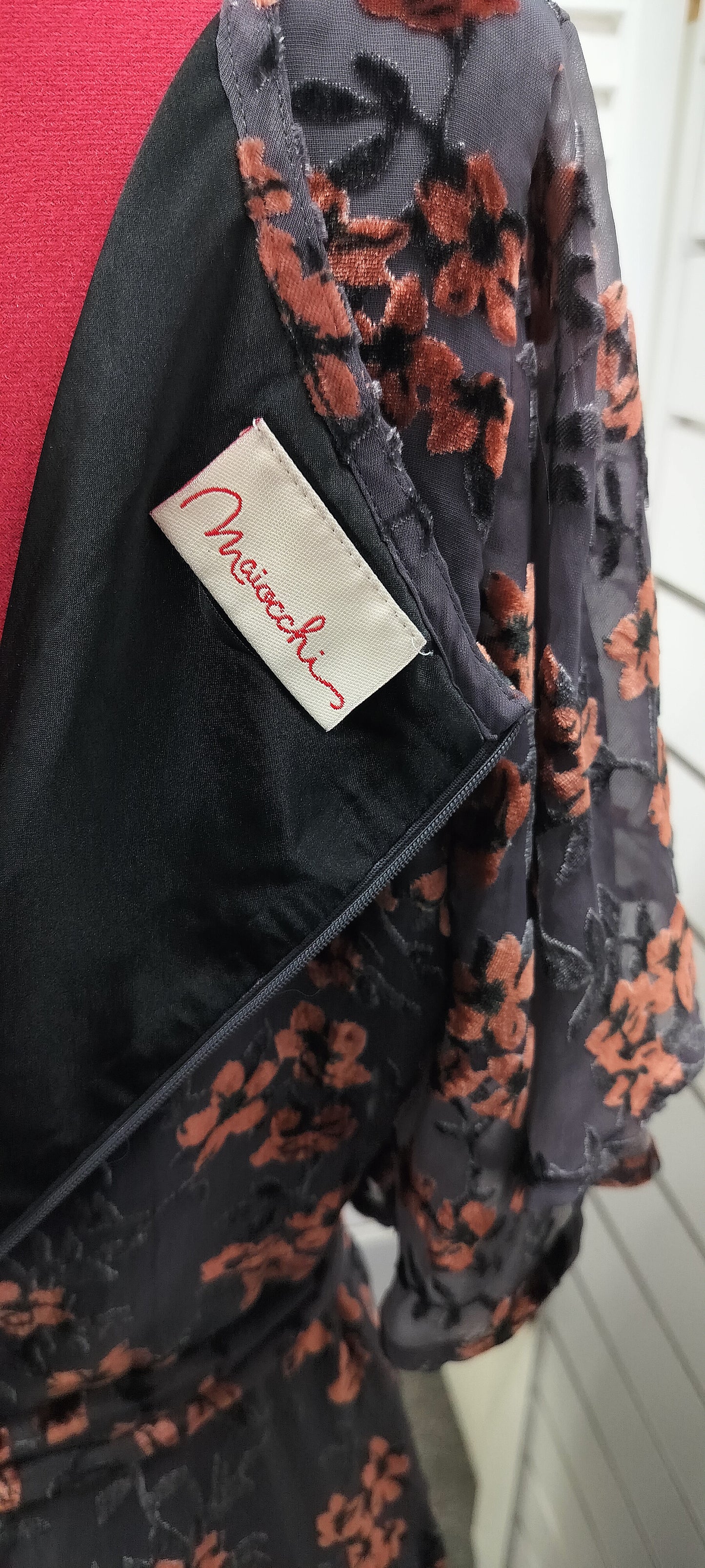 Maiocchi grey + burnt orange velvet dress. Size-14.