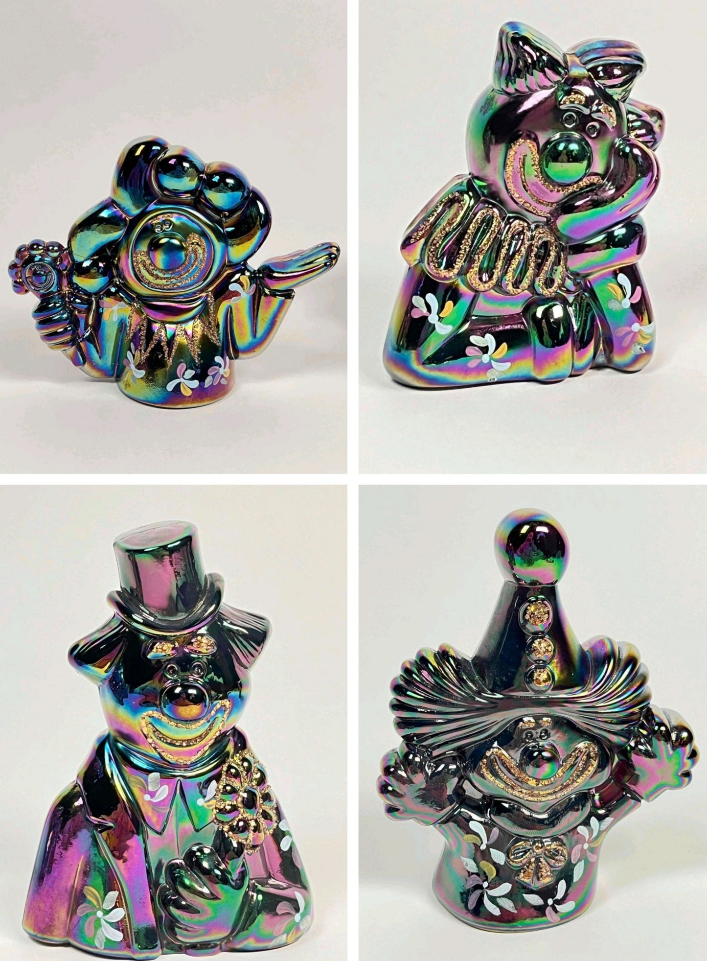 Fenton Plum Carnival Glass Clown Clowns , Set x 4 at a bargain price