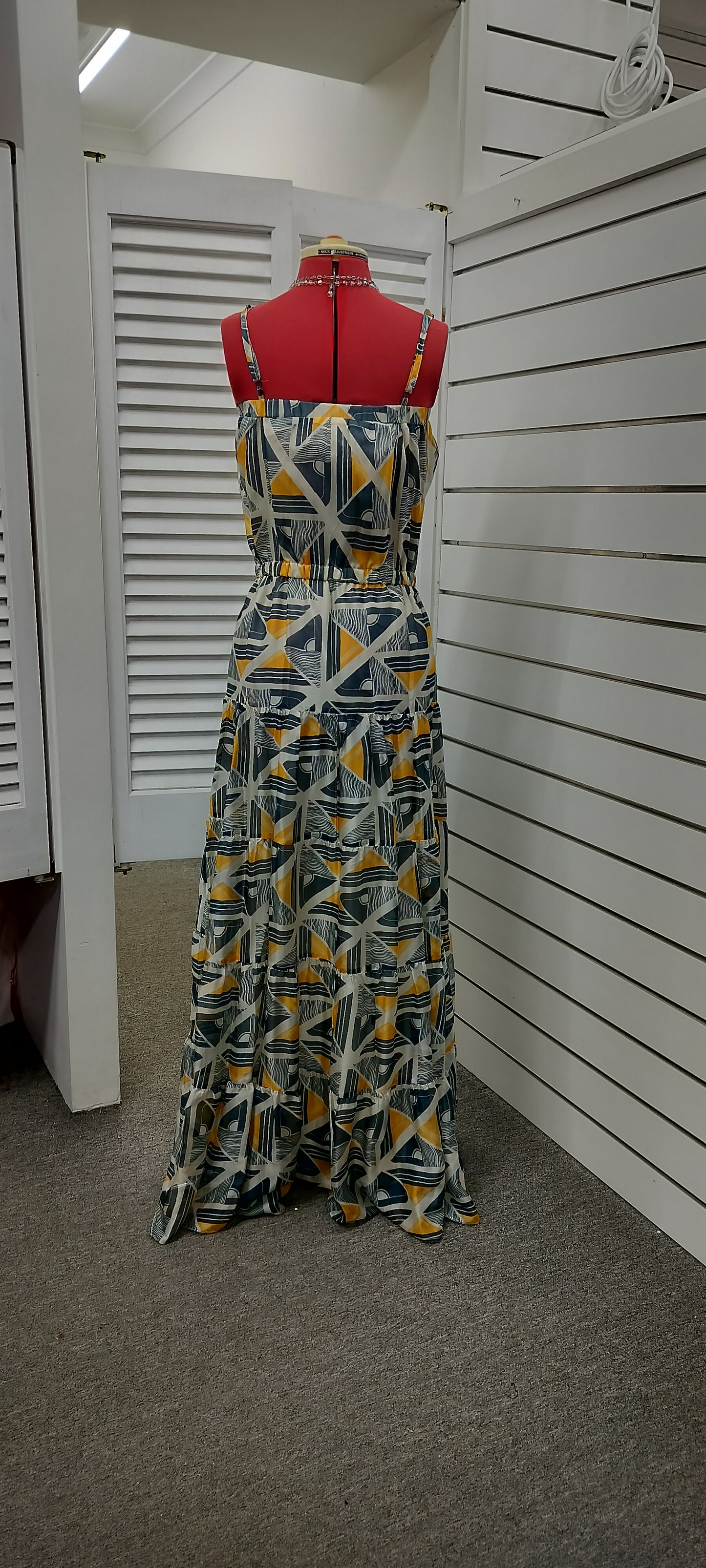 Grey white print,white satch silk maxi dress. Size-12.