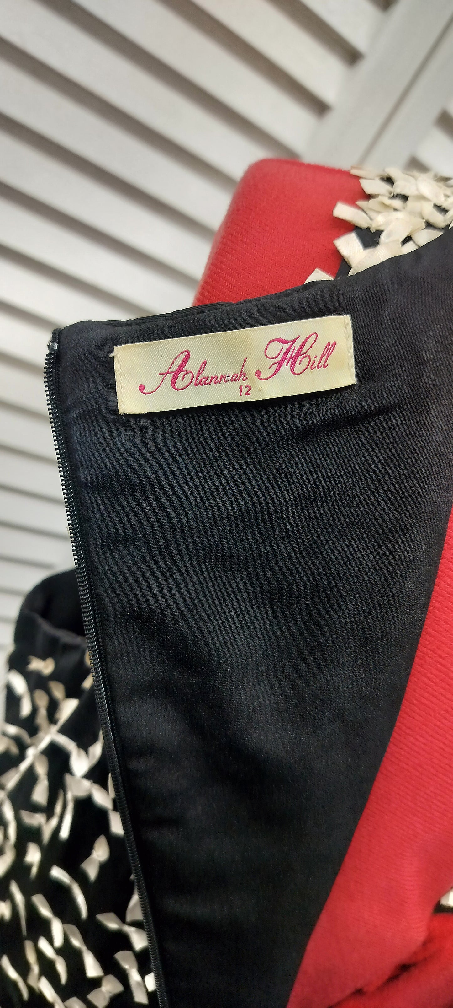 Alannah Hill, white bows on black dress. Size- 12.