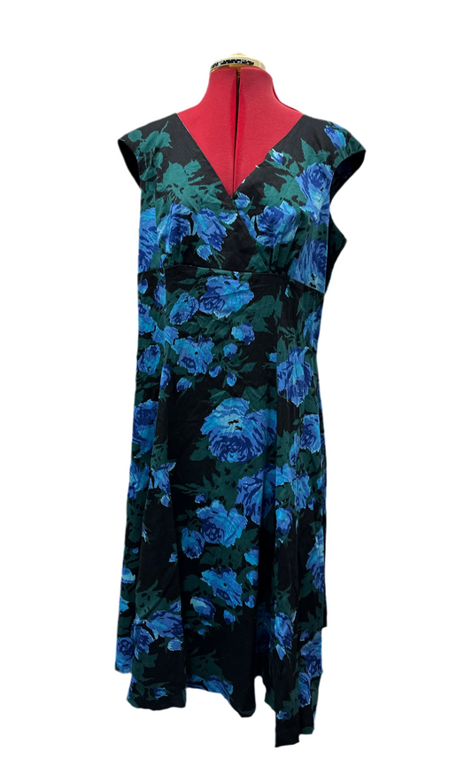 Blue Cotton Sateen Floral Dress , Retro Speed Label