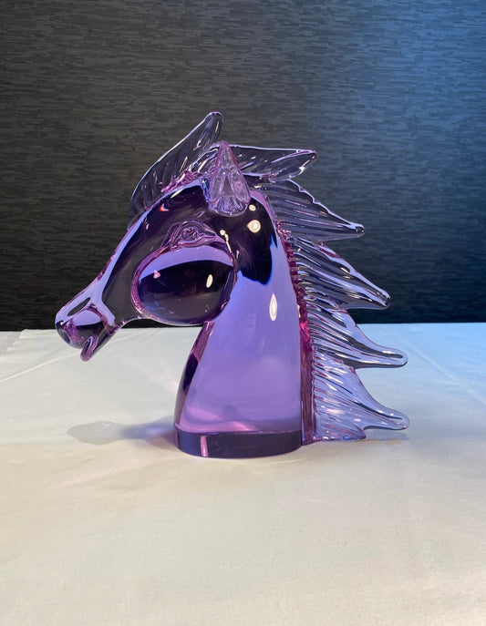Murano Neodymium Glass Horse Head Sculpture – Signed Licio Zanetti