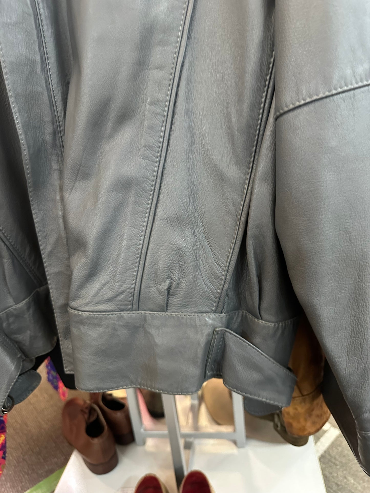 Vintage Grey Leather Jacket – Erich Plainsert – Zip Front