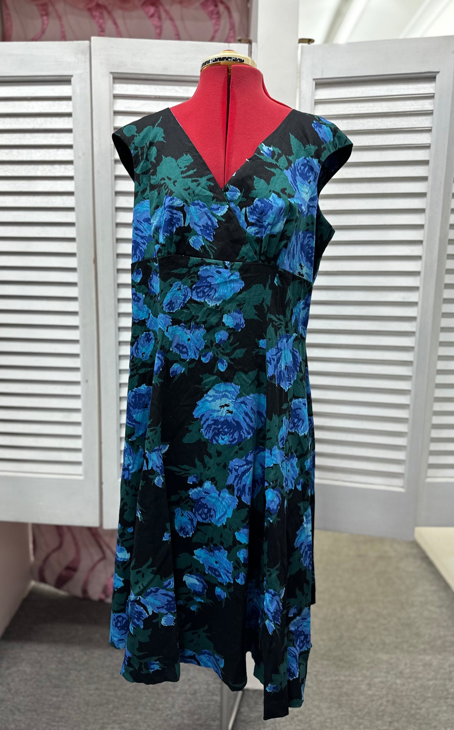 Blue Cotton Sateen Floral Dress , Retro Speed Label