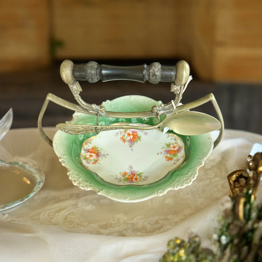 Antique Serving bowl with silver spoon