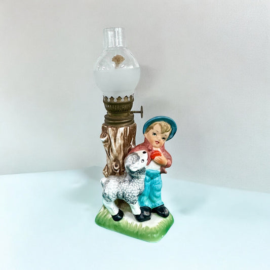 Japanese Child & Lamb Oil Lamp