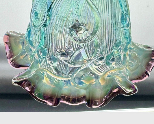 1990s Fenton Opalescent “Lily of the Valley” bell, Blue Plum Ruffle, RARE Piece