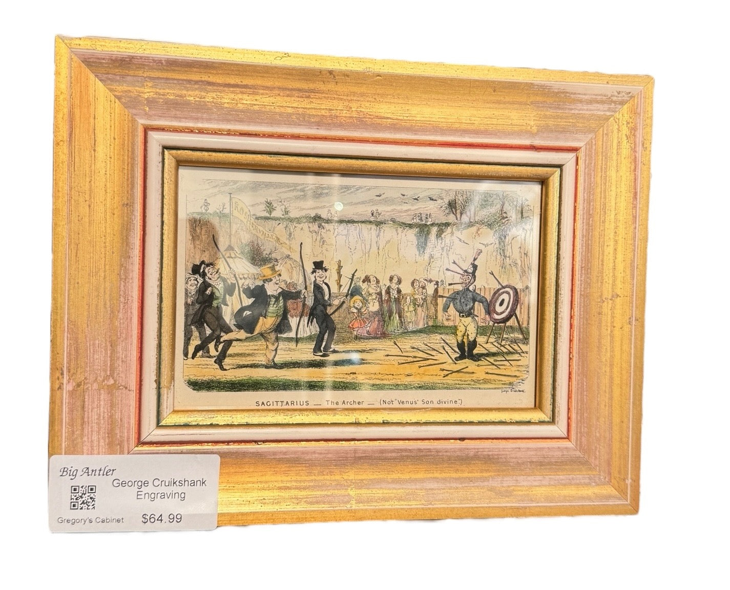 25cm*18cm Framed C.1842 George Cruikshank Hand Coloured wood Engraving