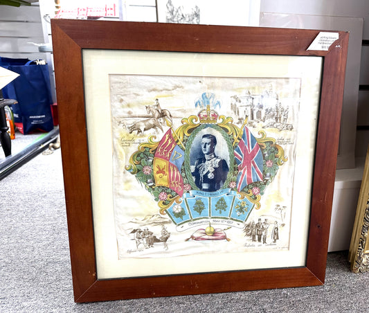 Framed King Edward VIII Coronation Linen Handkerchied