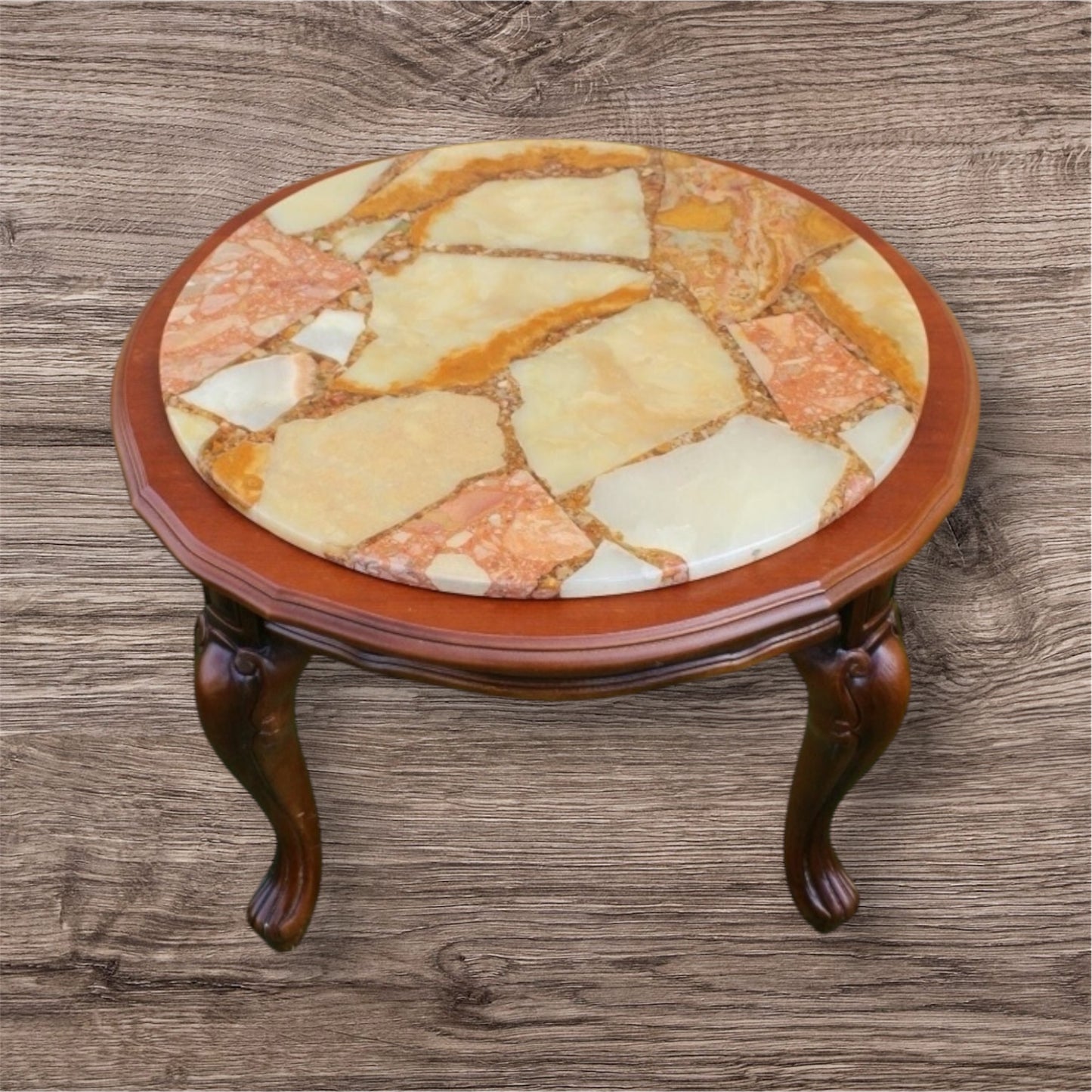 French Style Marble Onyx Wooden Coffee Table