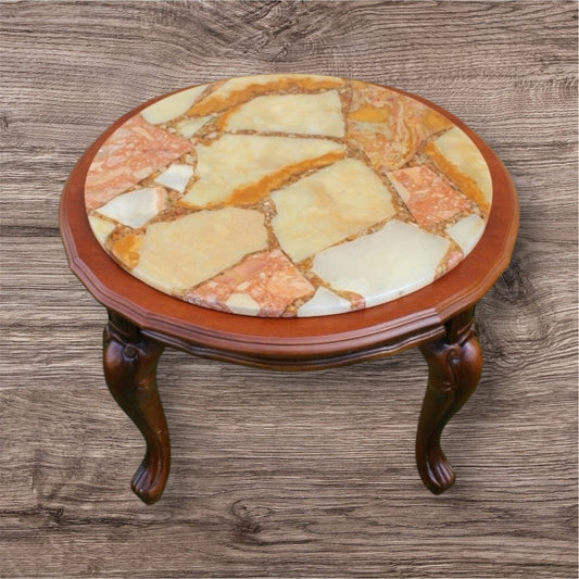 French Style Marble Onyx Wooden Coffee Table