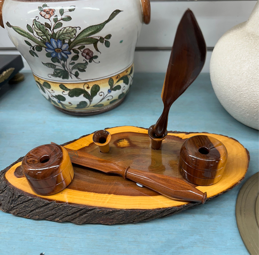 Australian Mulga Wood Desk Set , Inkwell,