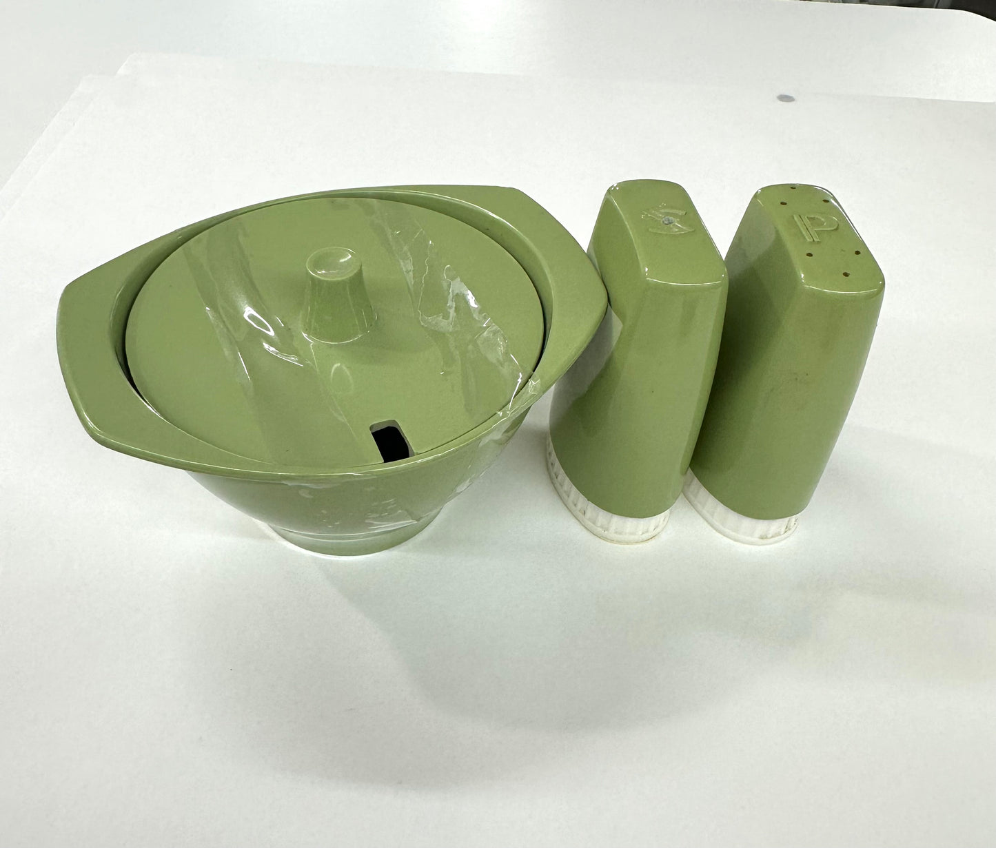 Nylex Green Bowl and Salt and Pepper Shaker