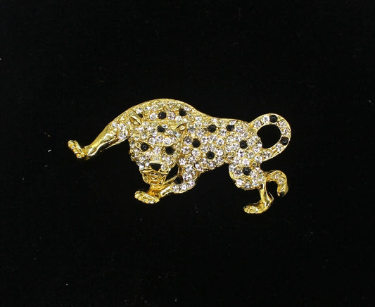 1980s Deadstock Rhinestone Tiger Brooch