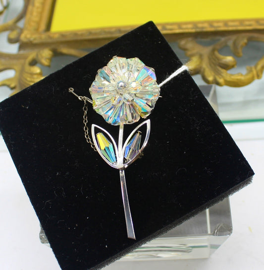 Vintage Arena Borealis Brooch 60s Vintage Aurora Borealis Flower Cluster Brooch on Silver Tone.