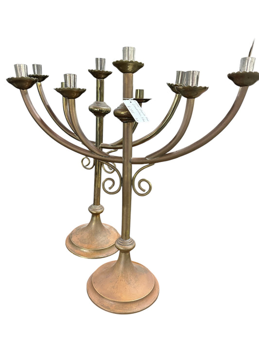 Pair Old Church Brass Candelabra