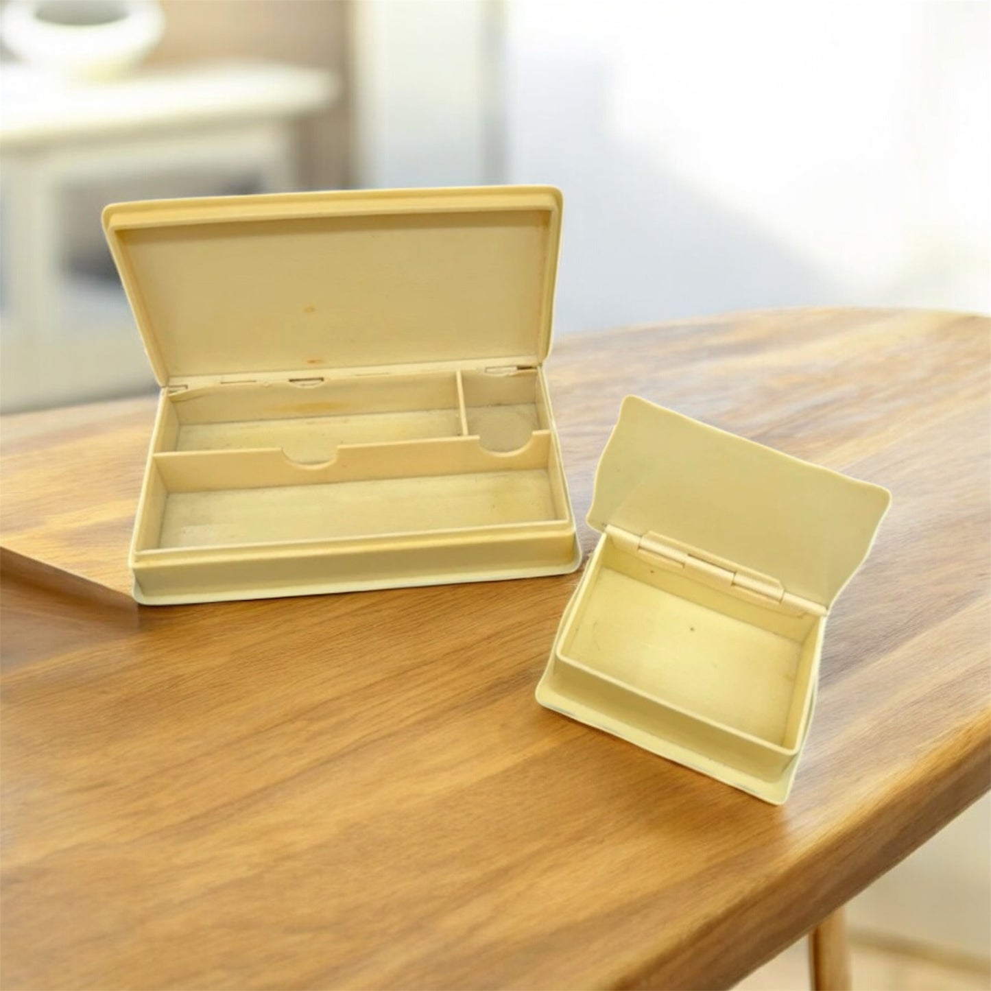 Set of 2 Vintage Celluloid Trinket Boxes – Square & Rectangular (Bakelite Era)