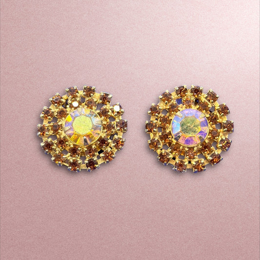 Vintage 1960s Clip on Rhinestone Earrings