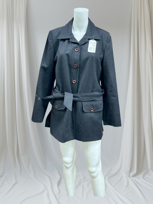 Portfolio Charcoal Wool Tue Waist Jacket, Size 10