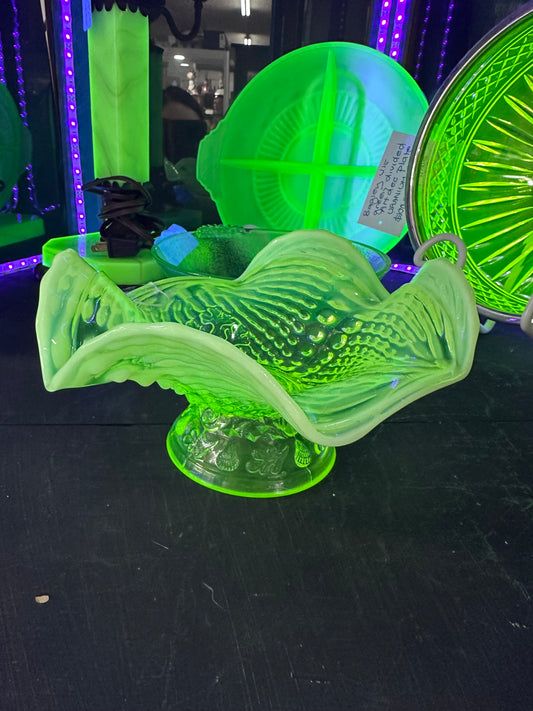 1890 Northwood uranium glass, Argunaut Shell , depression vaseline glass