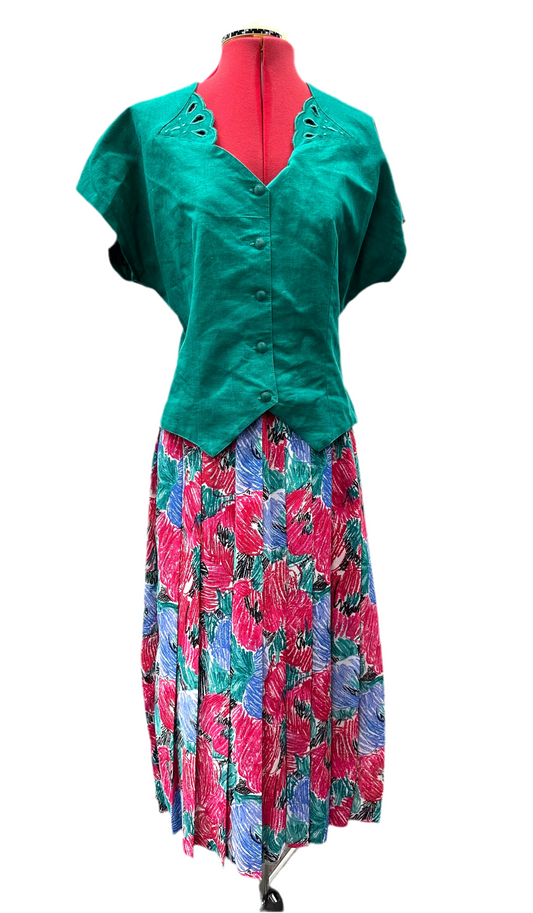 Green Shapiro Cotton Top + Sportscraft Skirt , Made in Australia