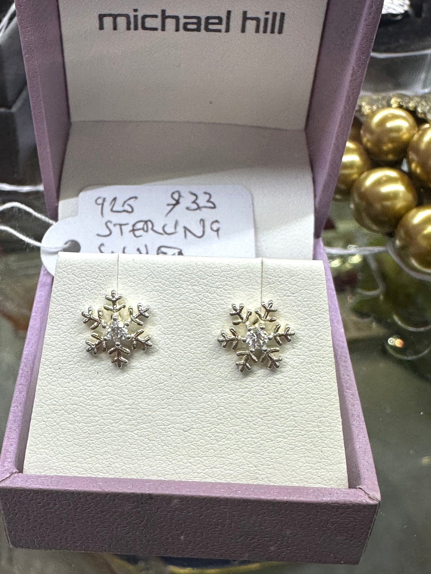 925 Sterling Silver CZ Snowflake Studs