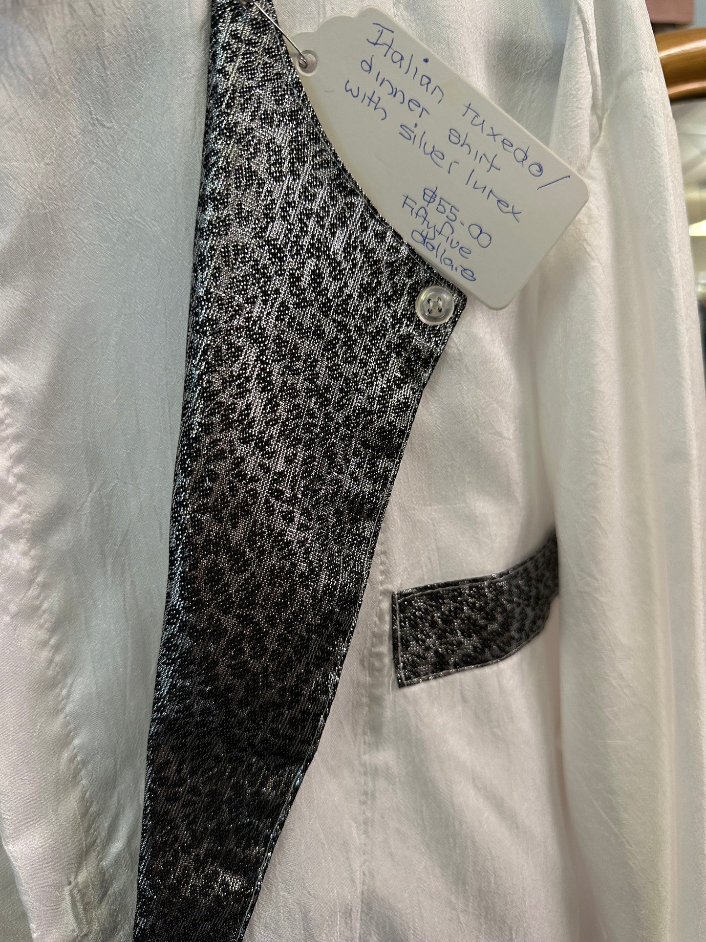 Vintage Italian Tuxedo Dinner Shirt – Silver Lurex Trim – XL