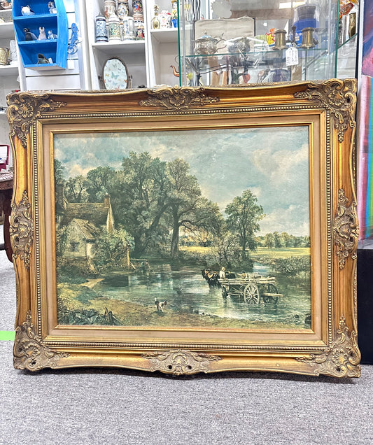 Large vintage framed print after Constable’s The Hay Wain. Ornate gilt frame. 110 × 82 cm.