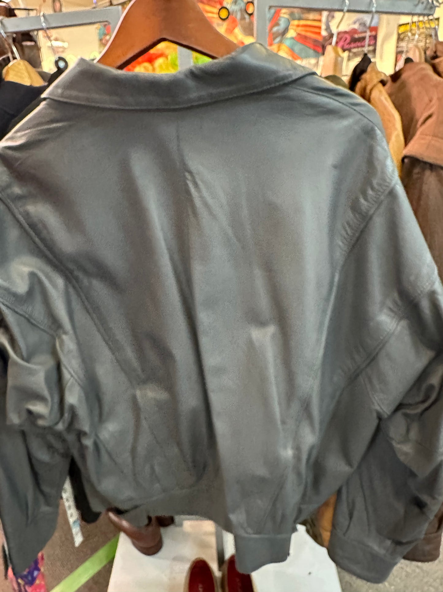 Vintage Grey Leather Jacket – Erich Plainsert – Zip Front