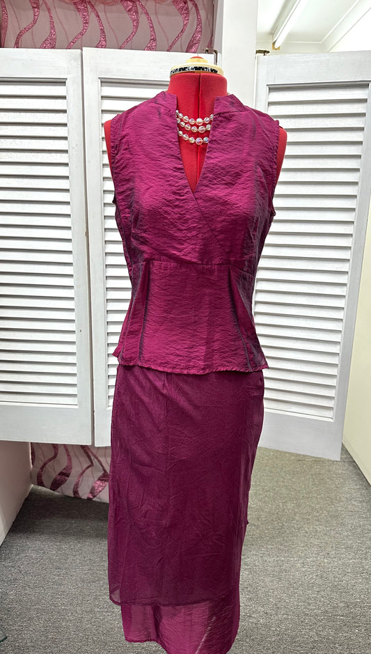 Magenta 2 Piece Ojay Top + Skirt French Fabric
