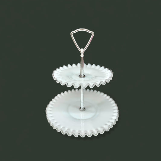 vintage Fenton silver color crest two tier tidbit